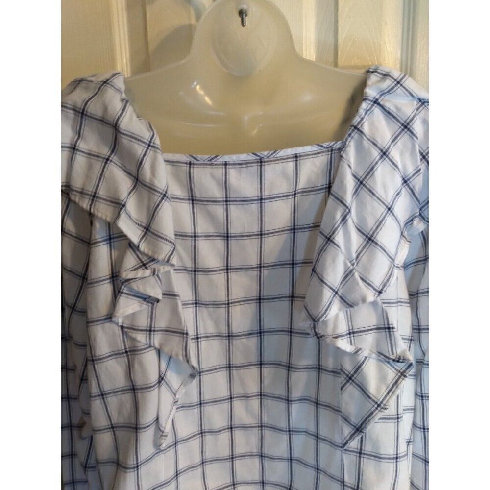 J. Crew Top White Blue Checks Square Ruffled Sz XXL Bust 48 L 23 - Picture 7 of 12